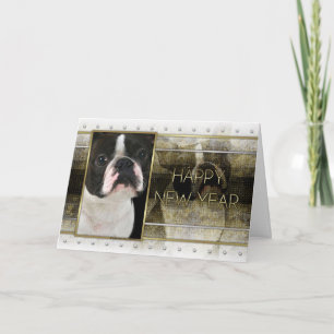 Cartes Pour Fêtes Annuelles Nouvelle année - élégance d'or - Boston Terrier
