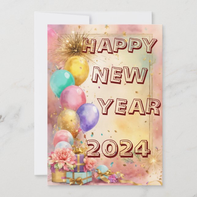 Cartes Pour Fêtes Annuelles Nouvelle Année Magique avec Ballons et Pétards car (Devant)