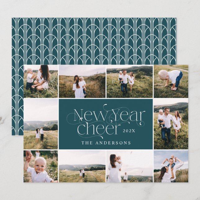 Cartes Pour Fêtes Annuelles Nouvelle année multi Photo élégant Art Déco modern (Devant / Derrière)