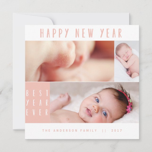 CARTES POUR FÊTES ANNUELLES NOUVELLE ANNÉE, NOUVEAU BABY-BLUSH (Devant)