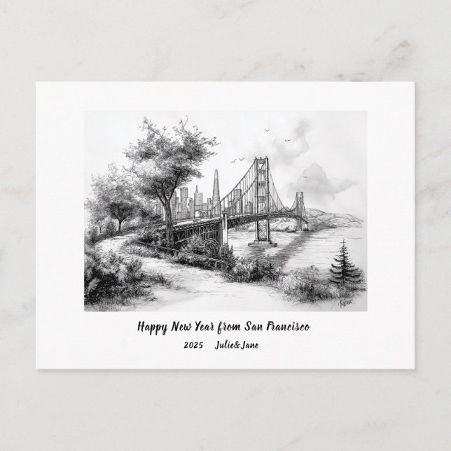 Cartes Pour Fêtes Annuelles Nouvelle Année Personnalisée 2025 SF Golden Gate (Devant)