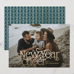 Cartes Pour Fêtes Annuelles Nouvelle année Photo élégante Art Déco typographie