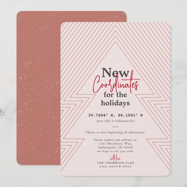 Cartes Pour Fêtes Annuelles Nouvelle Coordonnées Blush Holiday Moving Faire-pa (Devant / Derrière)