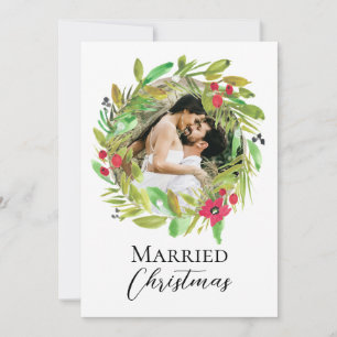 Cartes Pour Fêtes Annuelles Nouvelle couronne d'aquarelle Photo Marié Noël