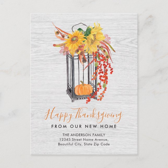 Cartes Pour Fêtes Annuelles Nouvelle Maison Déménagée Thanksgiving Floral Citr (Devant)