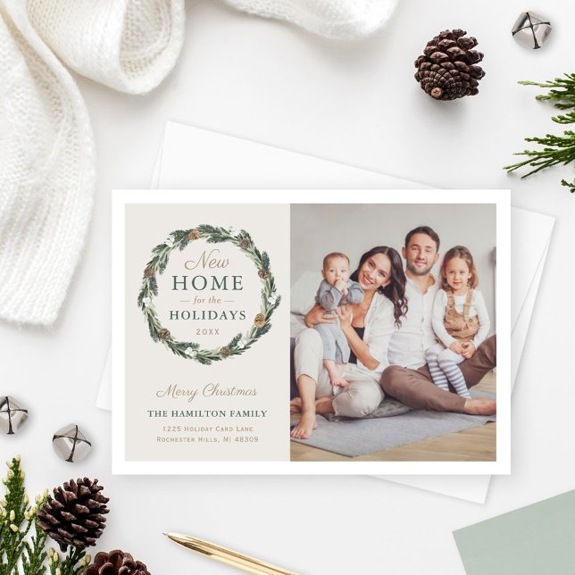 Cartes Pour Fêtes Annuelles Nouvelle maison Elégante Verdure Neutre Wreath Pho (Créateur téléchargé)