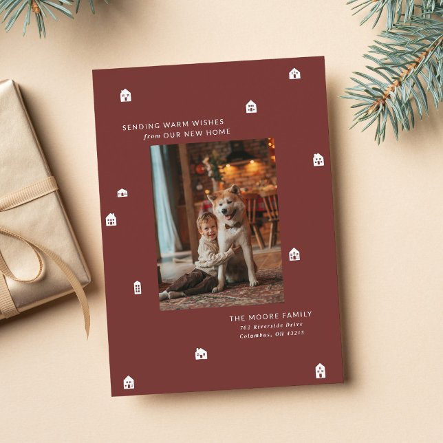 Cartes Pour Fêtes Annuelles Nouvelle maison moderne deux photo marron Noël (Créateur téléchargé)