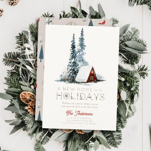 Cartes Pour Fêtes Annuelles Nouvelle maison Petite Cabine rouge hiver Noël