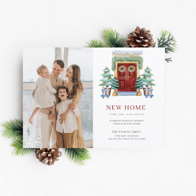 Cartes Pour Fêtes Annuelles Nouvelle maison Porte de Noël Moving Photo (New Home Christmas Door Moving Photo Holiday PostCard)