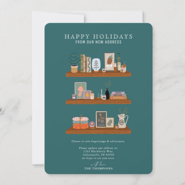 Cartes Pour Fêtes Annuelles Nouvelle Maison Vacances Shelf Green Moving Faire- (Devant)