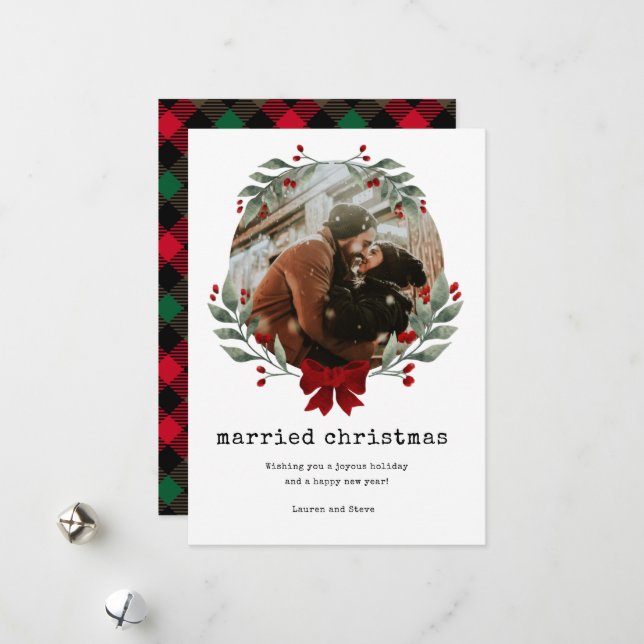 Cartes Pour Fêtes Annuelles Nouvelle mariée photo couple mariée Noël (Devant/Arrière en situation)