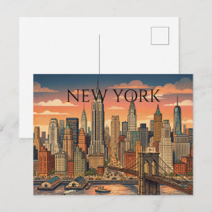 Cartes Pour Fêtes Annuelles Nouvelle Skyline Voyage Art Vintage de York