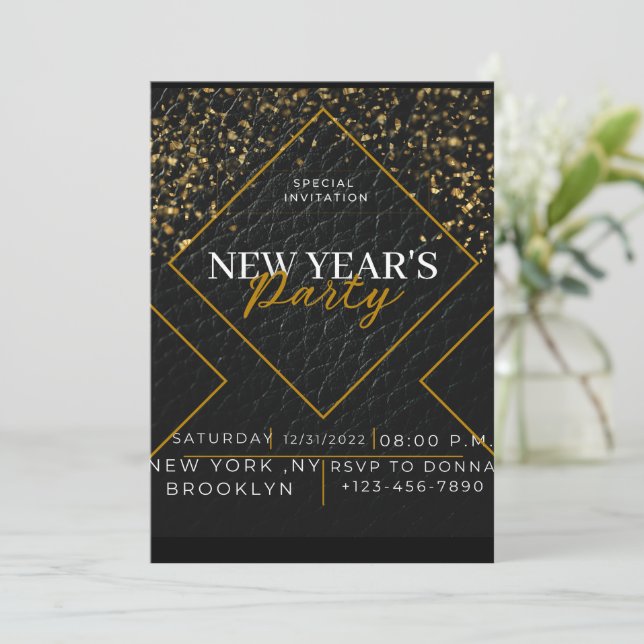 Cartes Pour Fêtes Annuelles Nouvelles années spéciales noir et or (Debout devant)