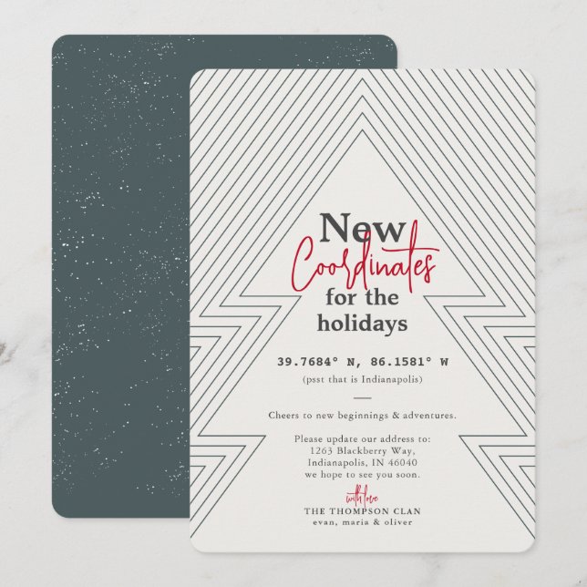 Cartes Pour Fêtes Annuelles Nouvelles Coordonnées Green Holiday Moving Faire-p (Devant / Derrière)