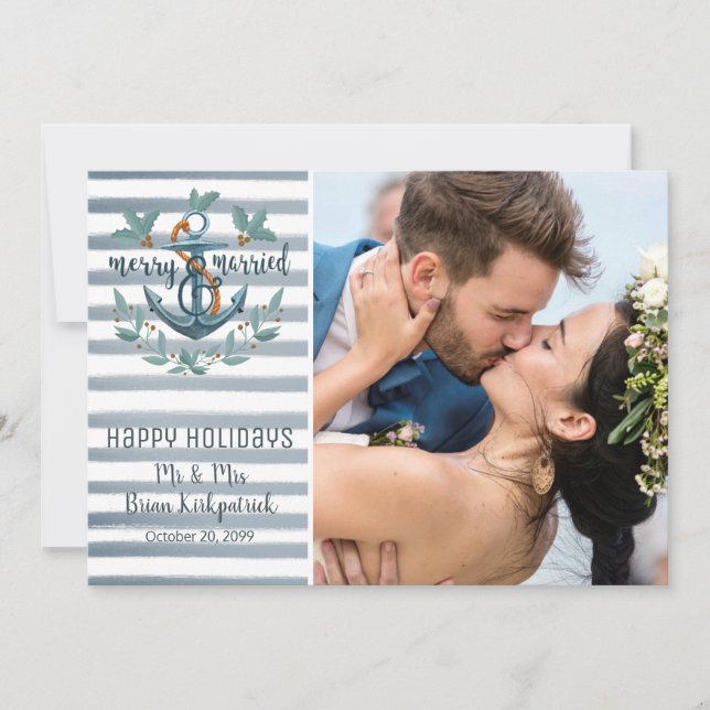 Cartes Pour Fêtes Annuelles Nouvelles mariées Mariage nautique MERRY ET MARIÉ  (Devant)