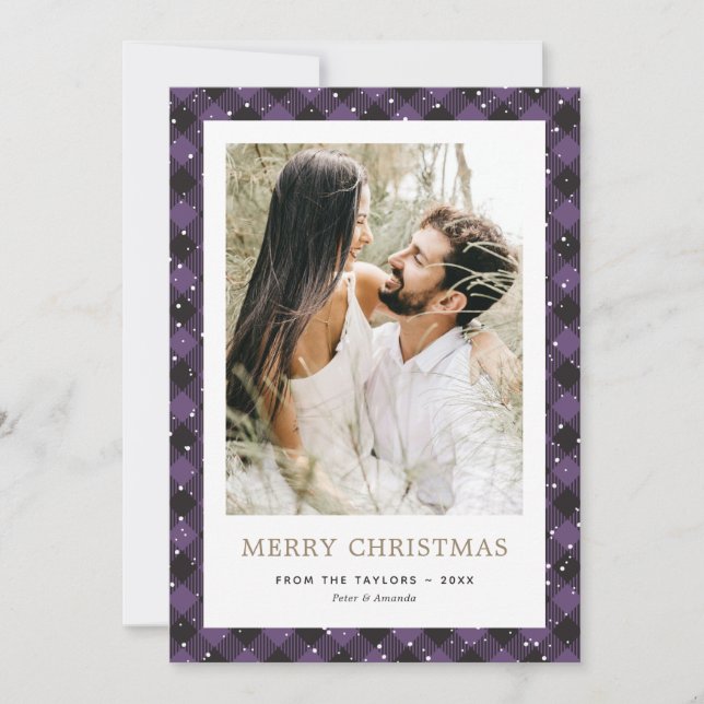 Cartes Pour Fêtes Annuelles Nouvelles mariées Purple Gold Snow Photo Joyeux No (Devant)