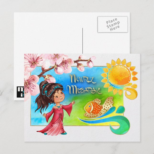 Cartes Pour Fêtes Annuelles Nowruz Moubarak. Nouvel An perse (Devant / Derrière)