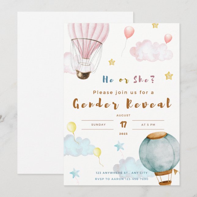 Cartes Pour Fêtes Annuelles nuage de bulle d'invitation de révélation de sexe (Devant / Derrière)