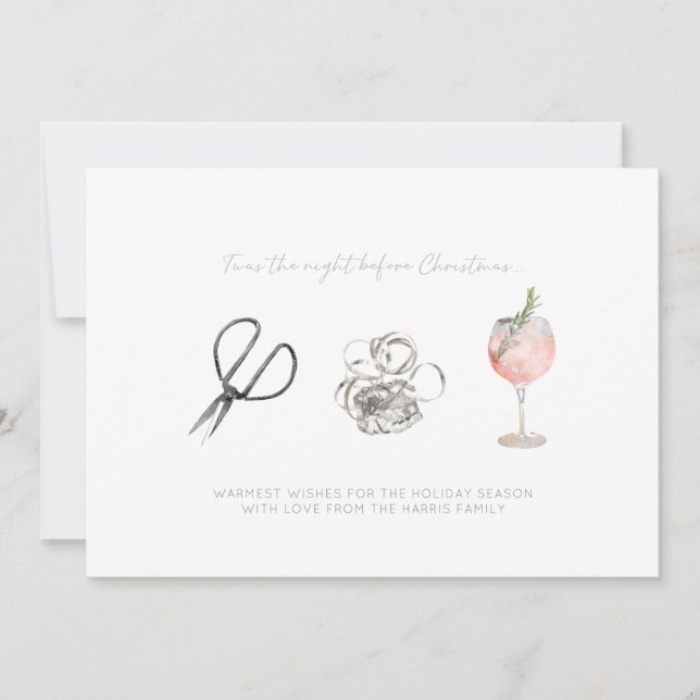 Cartes Pour Fêtes Annuelles Nuit aquarelle avant Noël Cadeau Wrap & Vin (Devant)
