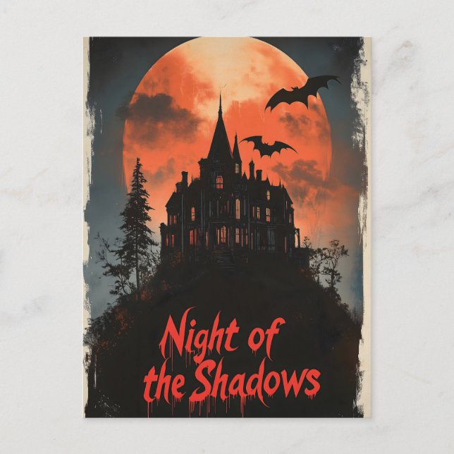 Cartes Pour Fêtes Annuelles Nuit de l'ombre - Rétro Haunted House Design (Devant)
