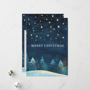Cartes Pour Fêtes Annuelles Nuit de neige bleu marine personnalisée Noël