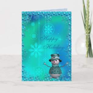 Cartes Pour Fêtes Annuelles Nuit de Noël à Snowman mignon, Flakes Bleus et Séq