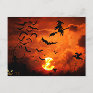 Cartes Pour Fêtes Annuelles Nuit D'Halloween Effrayant - Sorcière, Chauves-sou