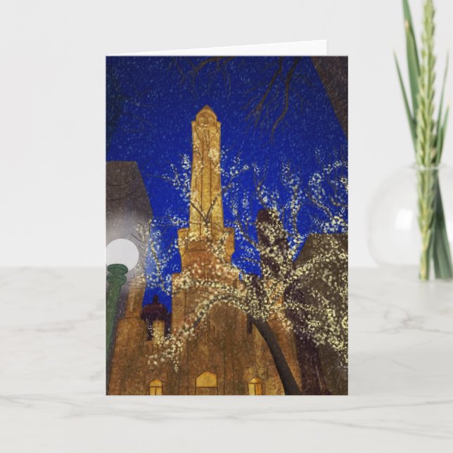 Cartes Pour Fêtes Annuelles Nuit d'hiver à la tour d'eau (Devant)