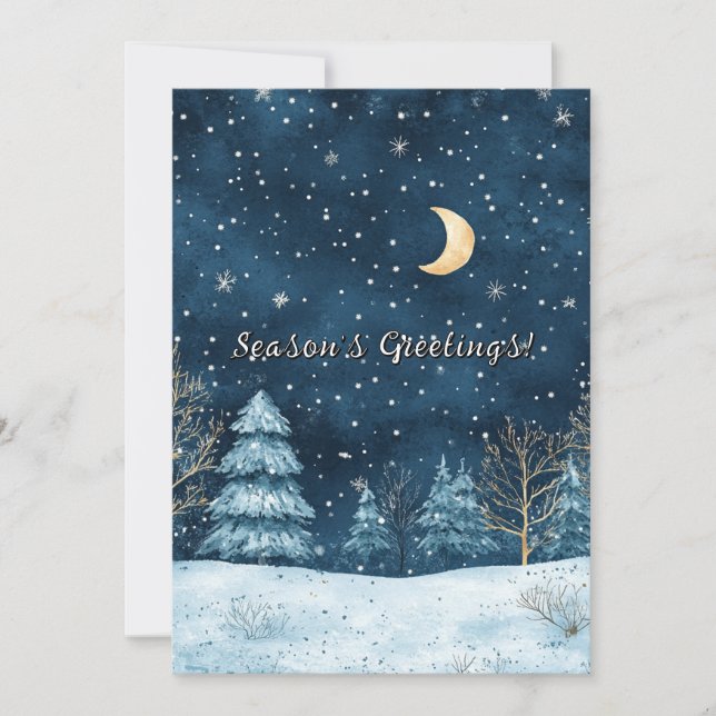 Cartes Pour Fêtes Annuelles Nuit d'hiver Aquarelle Noël (Devant)