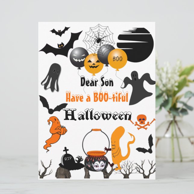 Cartes Pour Fêtes Annuelles Nuit effrayante d'Halloween Défilé de Boo Pleine l (Debout devant)