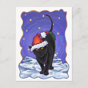 Cartes Pour Fêtes Annuelles Nuit étoile Noir Chat Noël