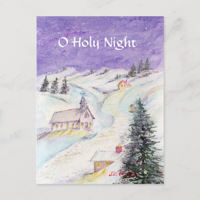 Cartes Pour Fêtes Annuelles Nuit étoilée dans l'aquarelle de Noël de neige (Devant)