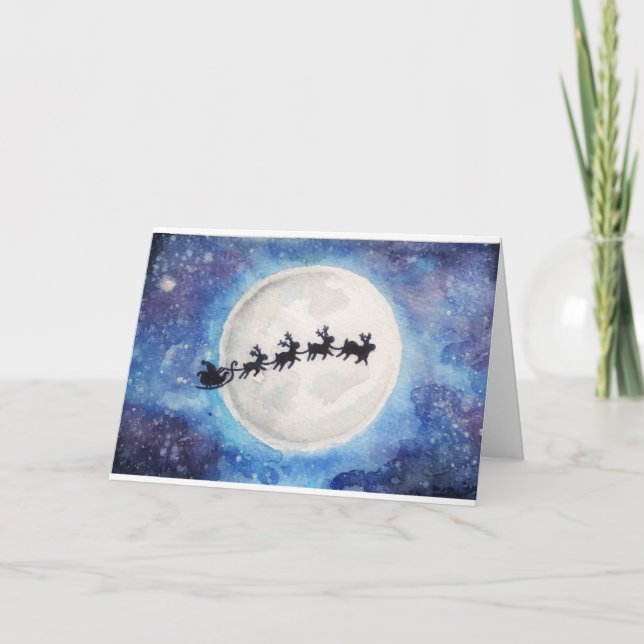 Cartes Pour Fêtes Annuelles Nuit étoilée Père Noël Silhouette Christmas Card (Devant)