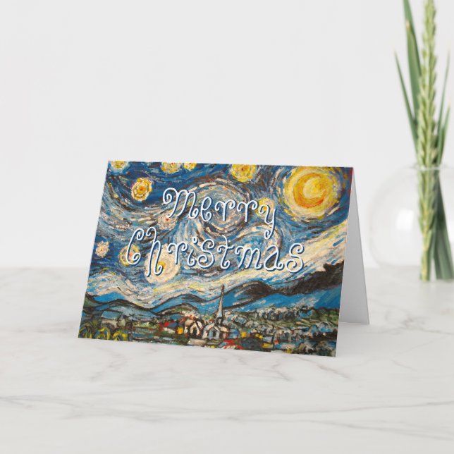 Cartes Pour Fêtes Annuelles Nuit étoilée Van Gogh de Joyeux Noël peint (Devant)