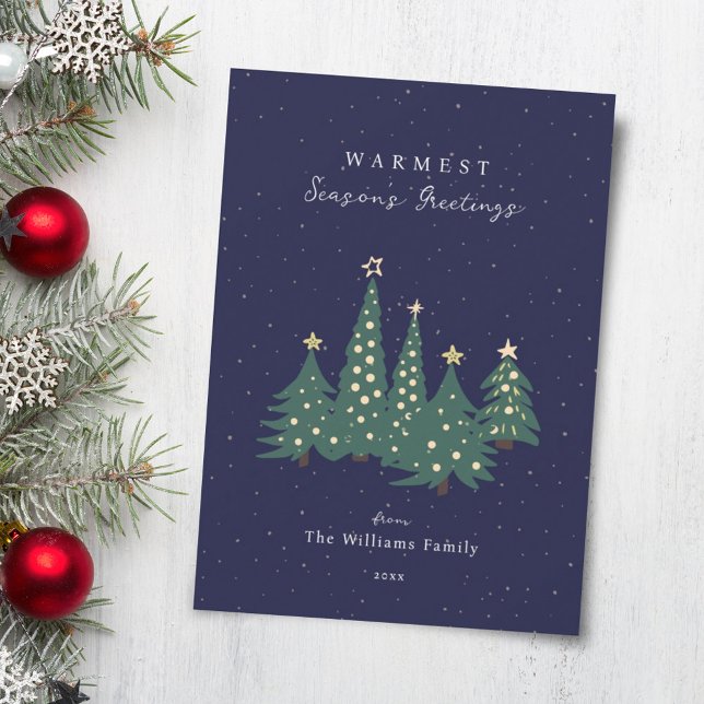 Cartes Pour Fêtes Annuelles Nuit neigeuse Arbres de Noël Bonnes Fêtes (Créateur téléchargé)