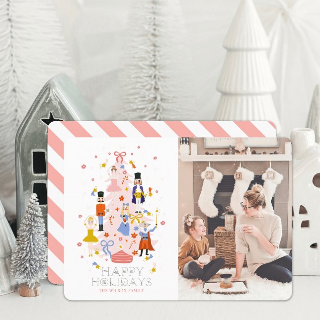 Cartes Pour Fêtes Annuelles Nutcracker Pink Christmas Tree Photo Holiday Card (Créateur téléchargé)