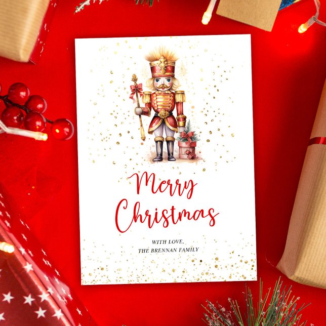 Cartes Pour Fêtes Annuelles Nutcracker Red Gold Joyeux Noël (Nutcracker Red Gold Merry Christmas Holiday Card)
