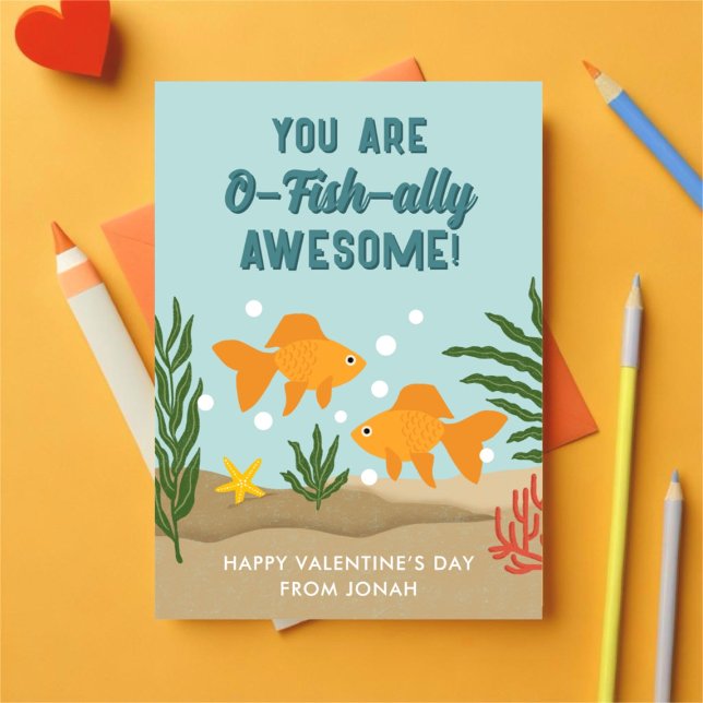 Cartes Pour Fêtes Annuelles O-Fish-Ally Awesome Fish Saint-Valentin Classe (Créateur téléchargé)