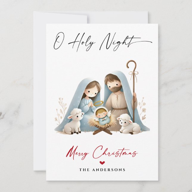 Cartes Pour Fêtes Annuelles O Holy Night Christmas Nativité Scene Famille Phot (Devant)