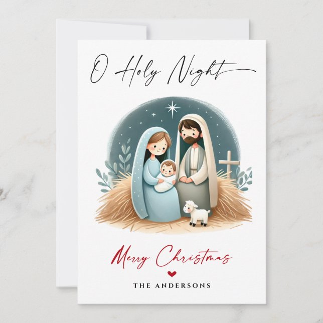 Cartes Pour Fêtes Annuelles O Holy Night Christmas Nativité Scene Famille Phot (Devant)