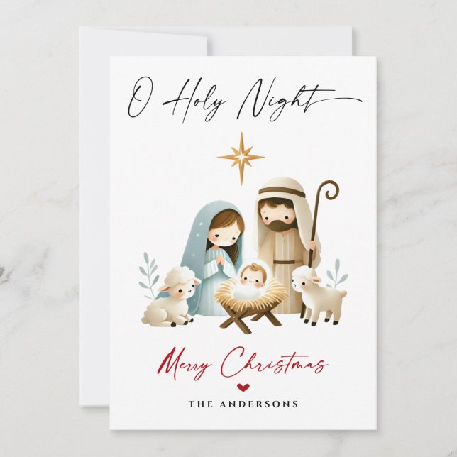 Cartes Pour Fêtes Annuelles O Holy Night Christmas Nativité Scene Famille Phot (Devant)