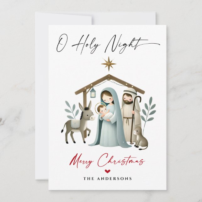 Cartes Pour Fêtes Annuelles O Holy Night Christmas Nativité Scene Famille Phot (Devant)