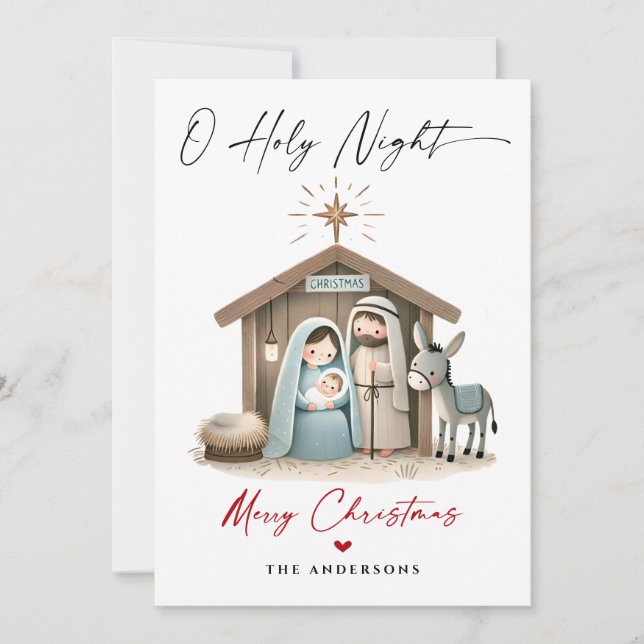 Cartes Pour Fêtes Annuelles O Holy Night Christmas Nativité Scene Famille Phot (Devant)
