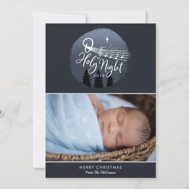 Cartes Pour Fêtes Annuelles O Holy Night : Music Notes + Stars Photo Christmas (Devant)