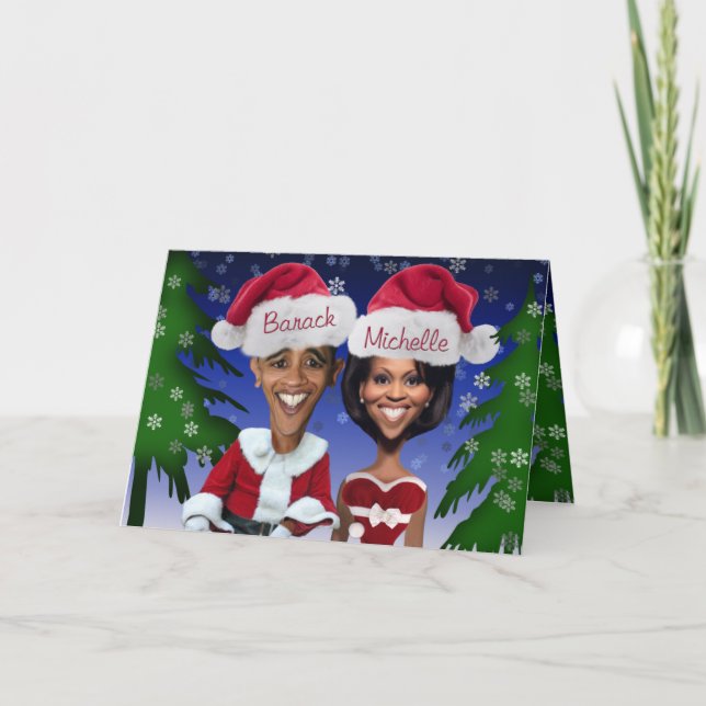 Cartes Pour Fêtes Annuelles Obama Barack et Michelle Obama en pleine caricatur (Devant)