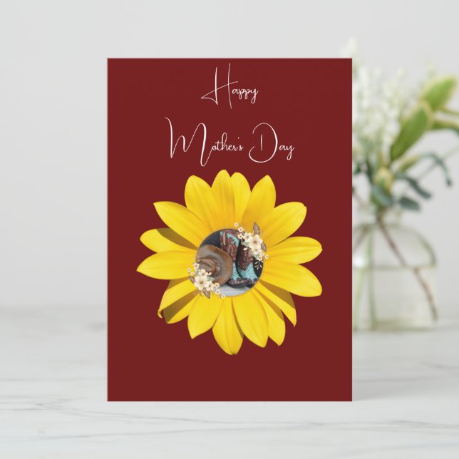Cartes Pour Fêtes Annuelles Occidental,Tournesol jaune, Bottes et chapeau, Fêt (Debout devant)
