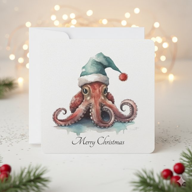 Cartes Pour Fêtes Annuelles Octopus Christmas Joy, coutume (Créateur téléchargé)