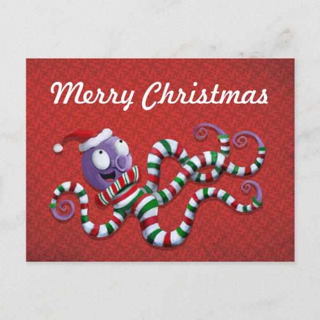 Cartes Pour Fêtes Annuelles Octopus de Noël à rayures (Devant)