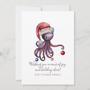 Cartes Pour Fêtes Annuelles Octopus de Noël en Santa Hat Unique Mer Nautique
