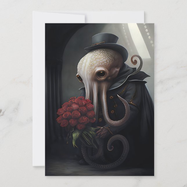 Cartes Pour Fêtes Annuelles Octopus gothique en chapeau supérieur (Devant)